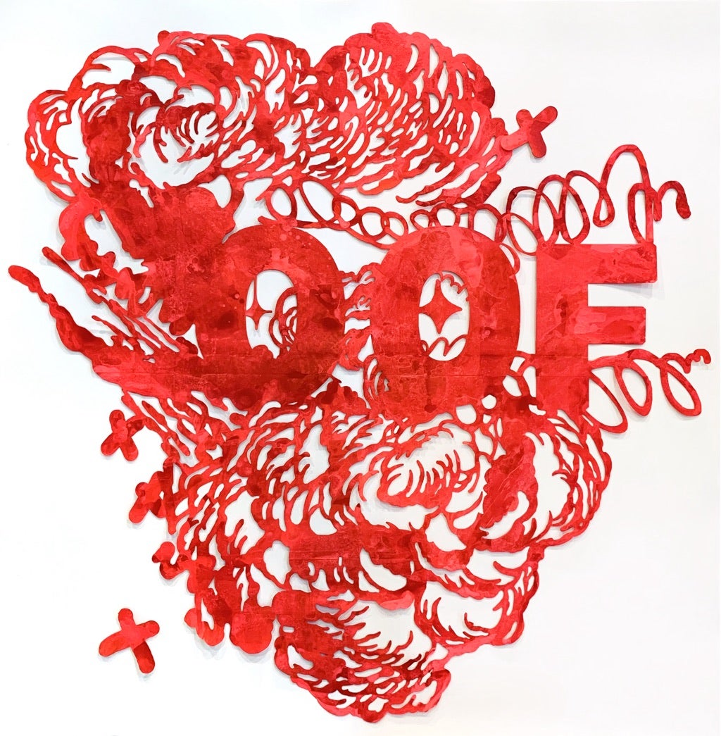 Red art piece.