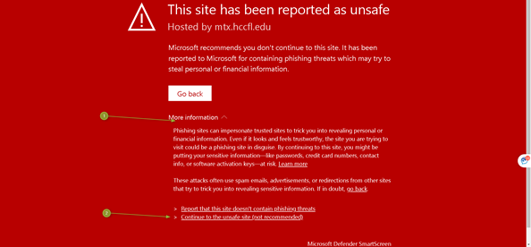 This site has been reported as unsafe message