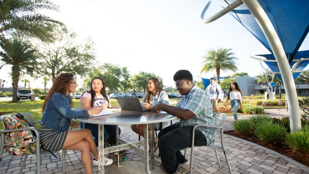 Students talking and laughing