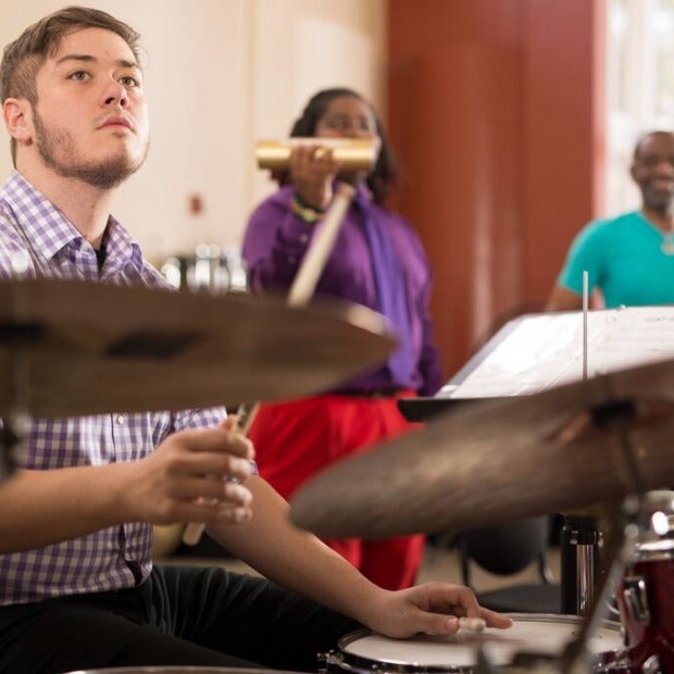 Students playing in jazz band