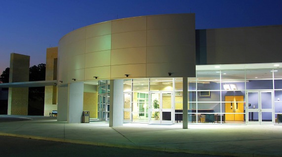 night time shot of the exterior building at the Plant City campus