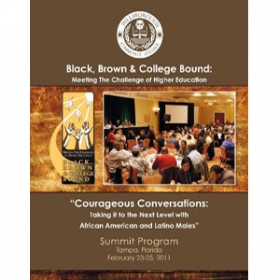 BBCB summit program cover - brown background cover with a photo from a past summit in the middle