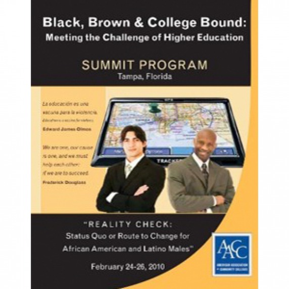 BBCB summit program cover - yellow and black background with two men in suits (one male is latino and the other is black) standing in front of a GPS with a map on screen