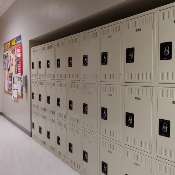 Rows of lockers for students in the Dance department