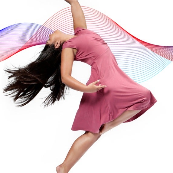 Women in pink dress with geometric shape 