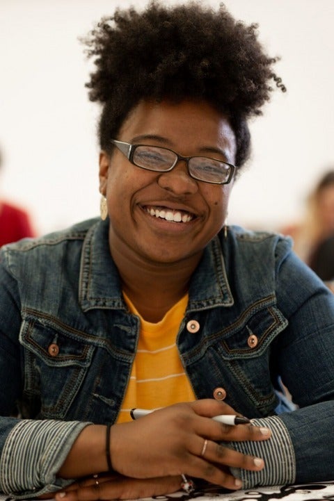 Art student at table